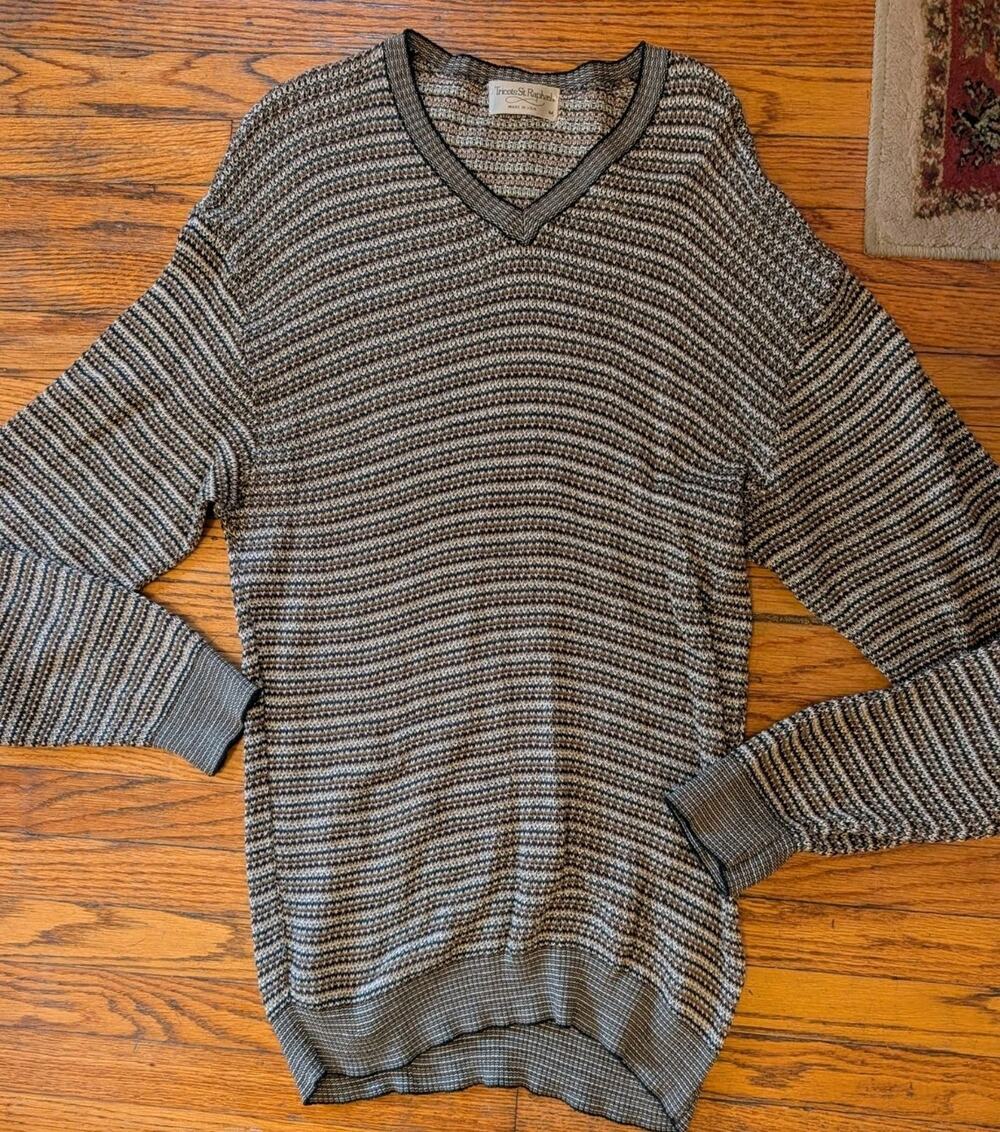 Vintage 70s Tricots St. Raphael USA Knit Sweater Men's Medium Brown Tweed